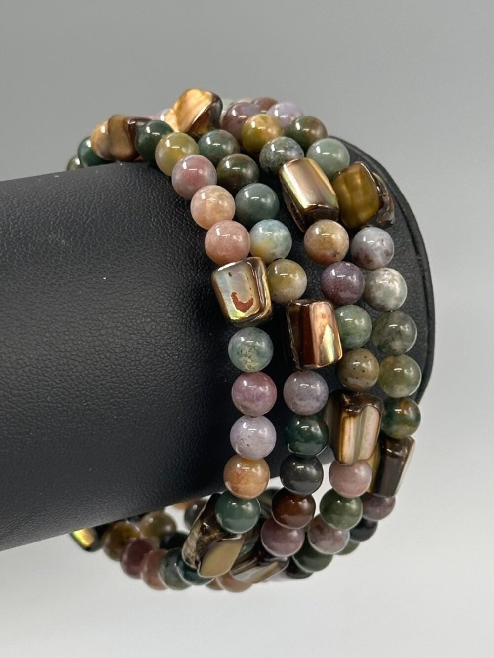 3/$30 Jasper Memory Wire Wrap Bracelet Natural Stone Beaded Multi Strand
